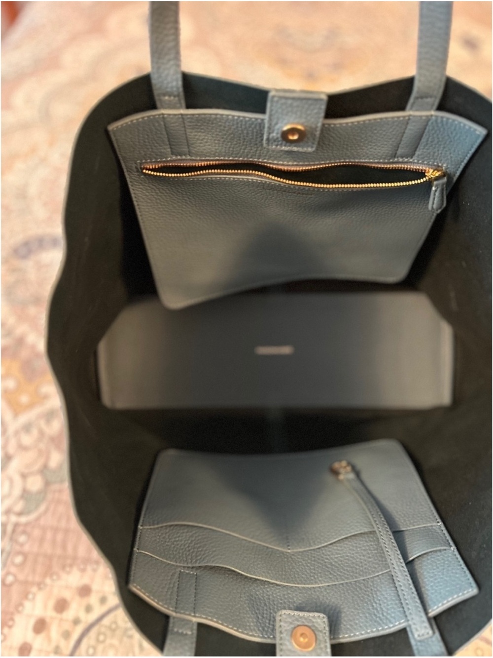 Maison de Sabre Blue Leather Tote Bag with Interior Pockets - Picture 4 of 11